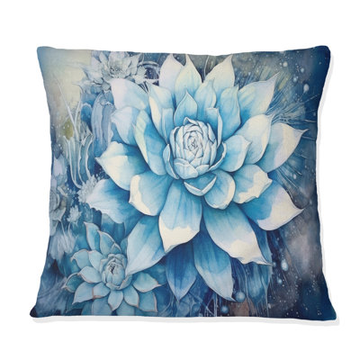 Coussin bleu et blanc Cactus Minimal Collage II - imprimé floral