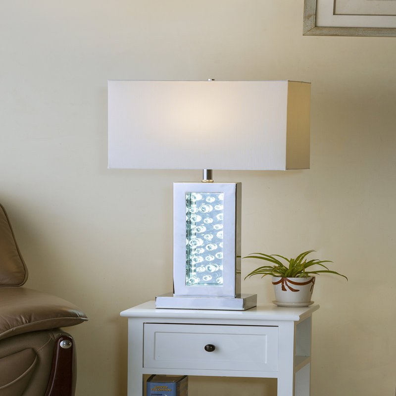 Modern Unique Glass Bubble Column LED Lamp With Clean Rectangular Shade For Ambient Glow And Chrome Accent, White, White