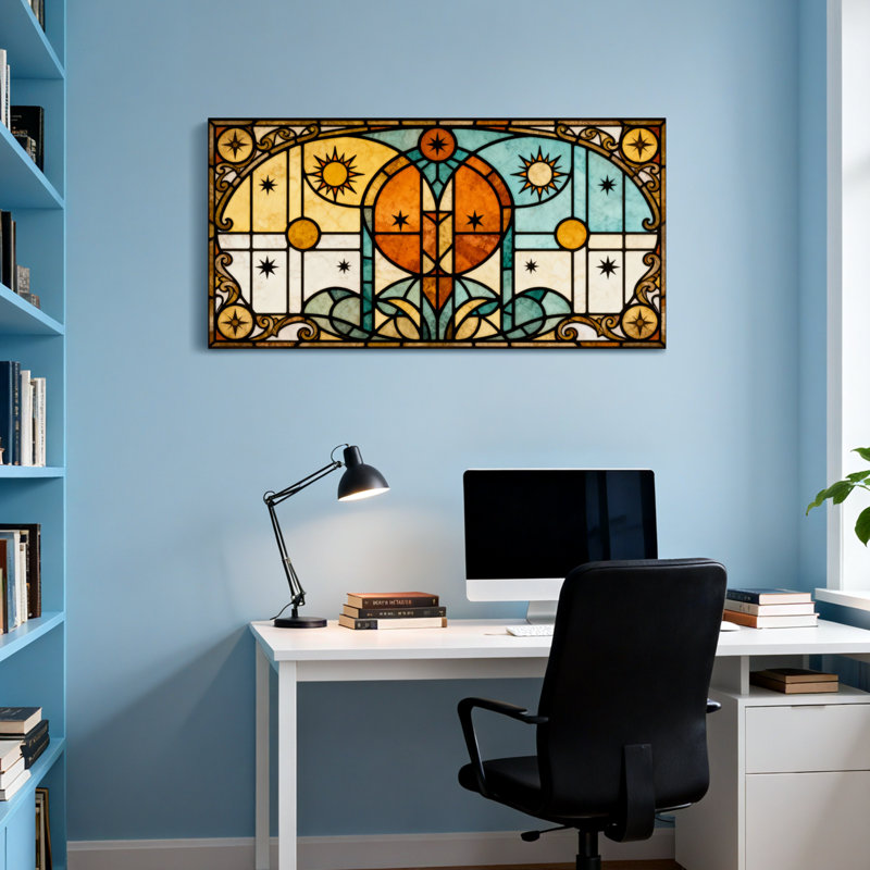 Motif d'étoiles tendance en vitrail soleil lune, H 20 po x l 40 po