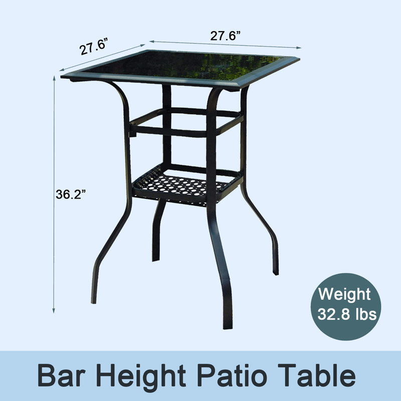Caldecote Square Metal Outdoor Bar Table , 27.6'' in. W 27.6'' in. D