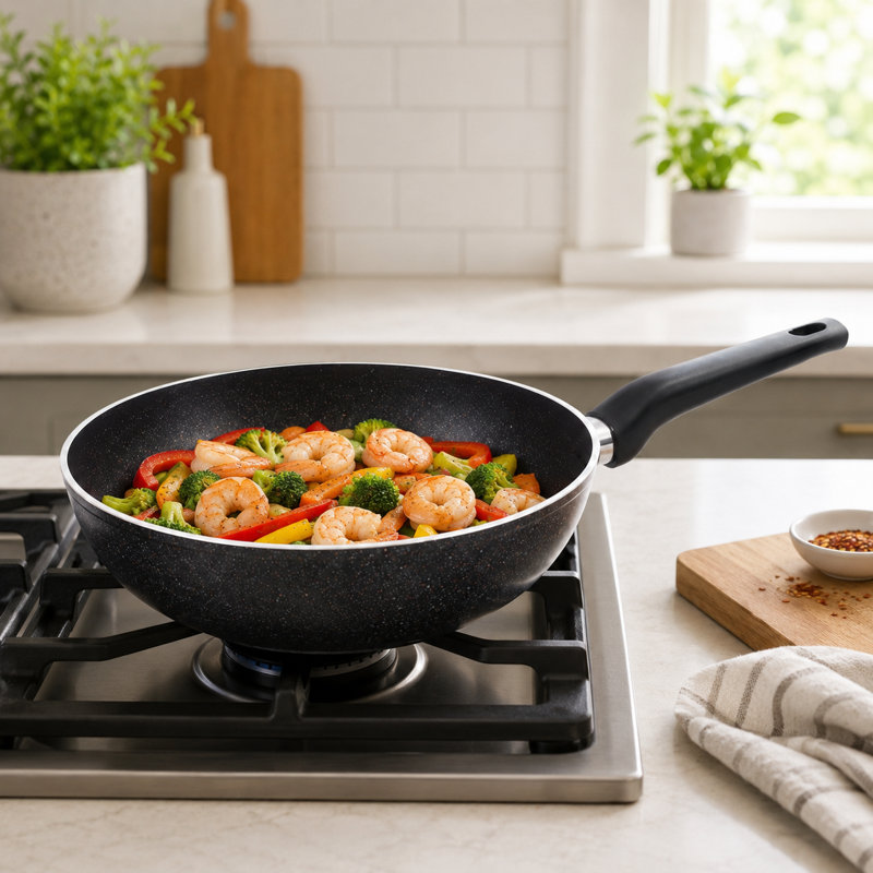 Poêle à frire antiadhésive de 26 cm avec poignée, poêle en granit moucheté de 7 cm de profondeur pour cuisinière à gaz et électrique