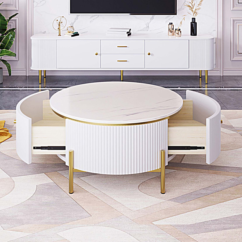 Mercer41 Modern Round Coffee Table with 2 large Drawers Storage | Wayfair