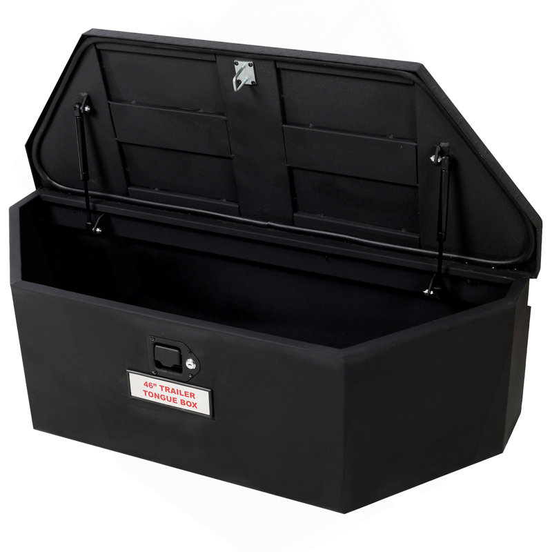 46"X18"X14.5" Tongue Truck Box Black Heavy Duty Steel Trailer Tongue Box, 6.7 CUFT Capacity, With Lock And Keys, Black Color