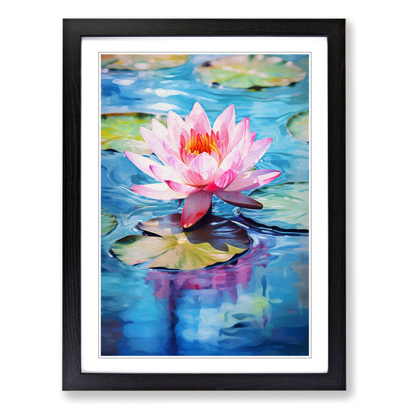 Water Lily Gestural No.2 - Single Picture Frame Print on Wood, Black Framed, 46cm H x 34cm W