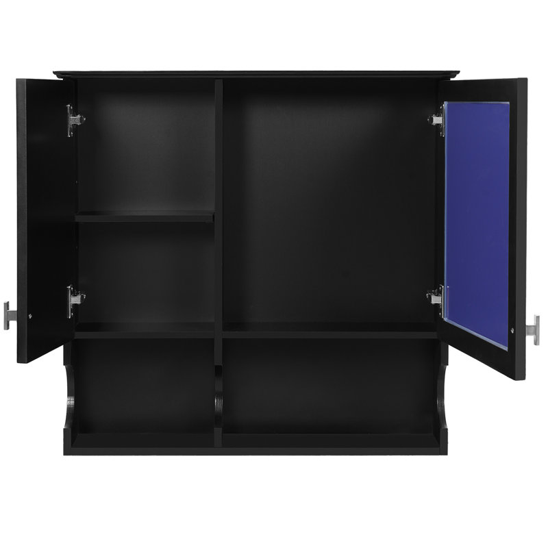 30 Inch Wall Mounted Medicine Cabinet With Mirror, 2 Doors, Open Shelves, Adjustable Shelf, Suitable For Bathroom And Entryway Decorative Space Saving Black Mirror Cabinet, Bedroom Storage Management