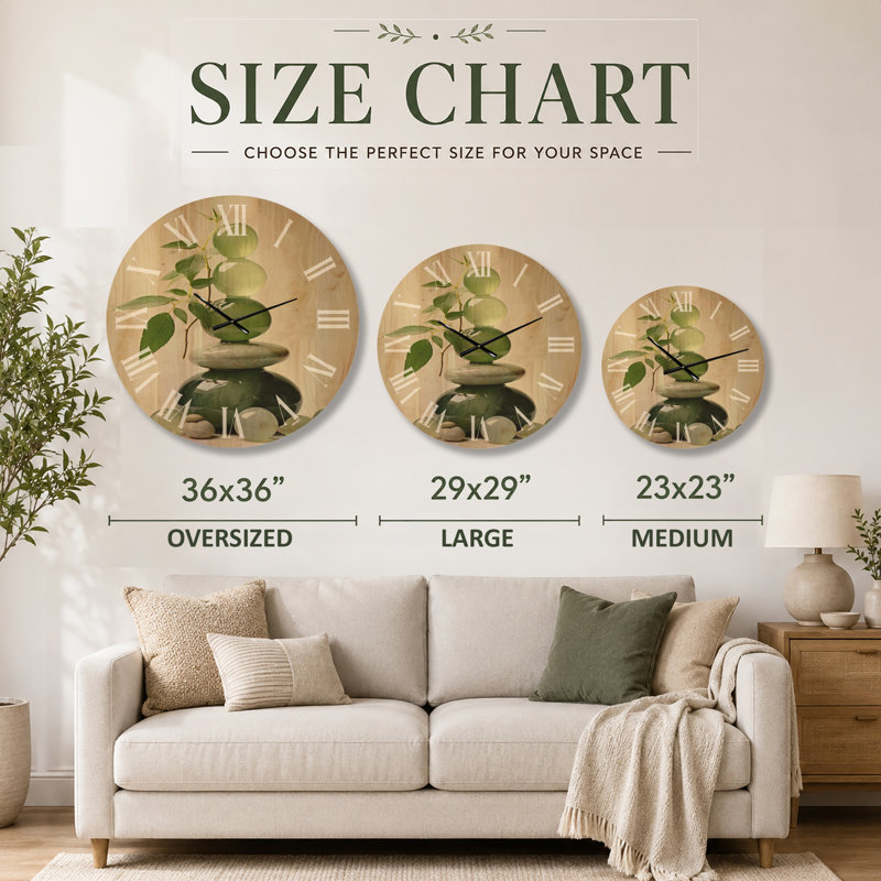  Horloge murale Boho - Pierre spirituelle zen IV, imprimée sur bois, Medium