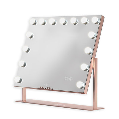 Miroir de maquillage à DEL trois tons doré pour bureau, miroir de coiffeuse 15 lumières à intensité variable avec support
