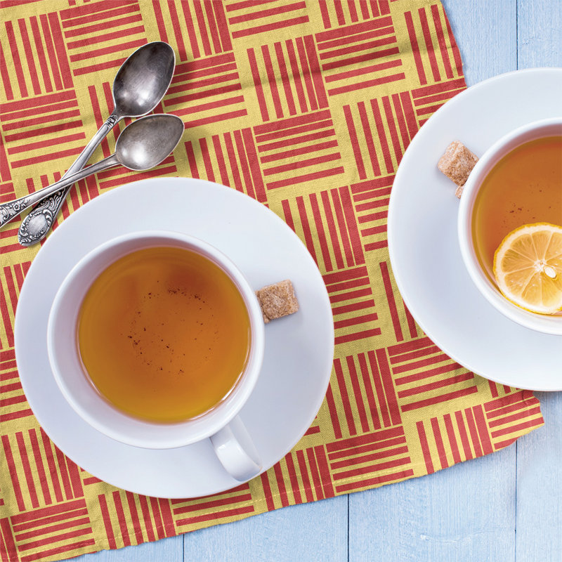 Jaya Tea Towel Kitchen Towel, Cotton Twill, Yellow/Dark Red