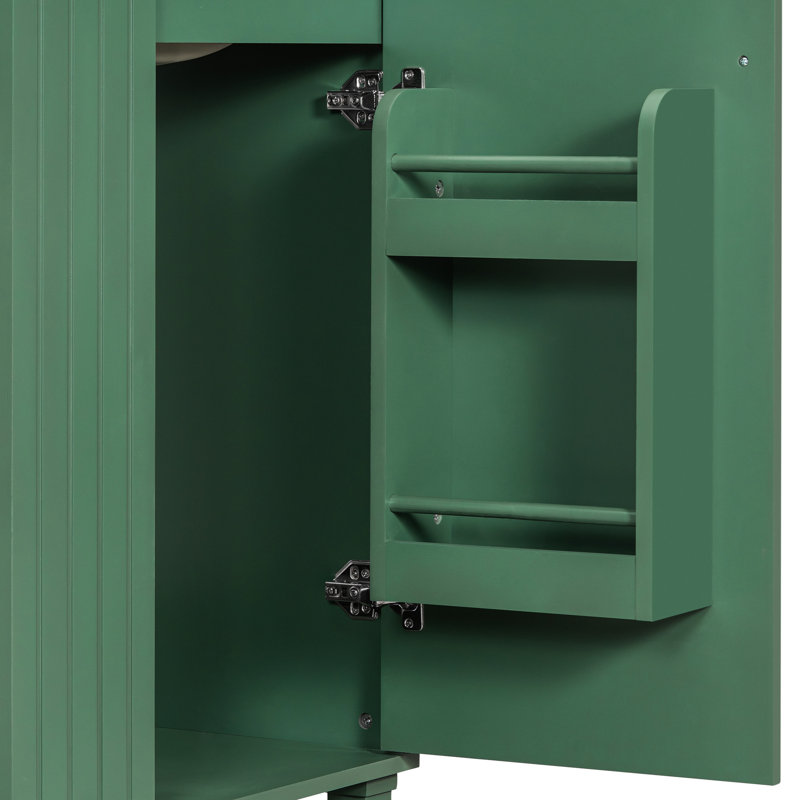 Meuble-lavabo de salle de bain rétro classique 24 po avec lavabo, planches, rangement sous l'évier, 2 tablettes, conception, structure en pin massif lisse et plomberie facile, charnières à ouverture latérale, finition