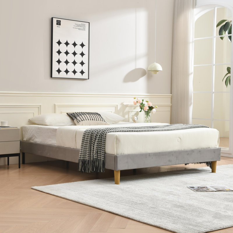 Lit plateforme en tissu d'ameublement, gris, Grand
