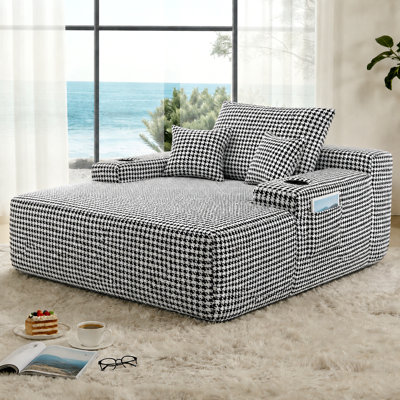 65" Oversized Chaise Lounge Sofa Chair Indoor, Modern Corduroy Single Sleeper Couch Chair with 3 Soft Pillows＆Cup Holder, Boneless Cloud Couch Single Seat Sofa Bed for Living Room Office