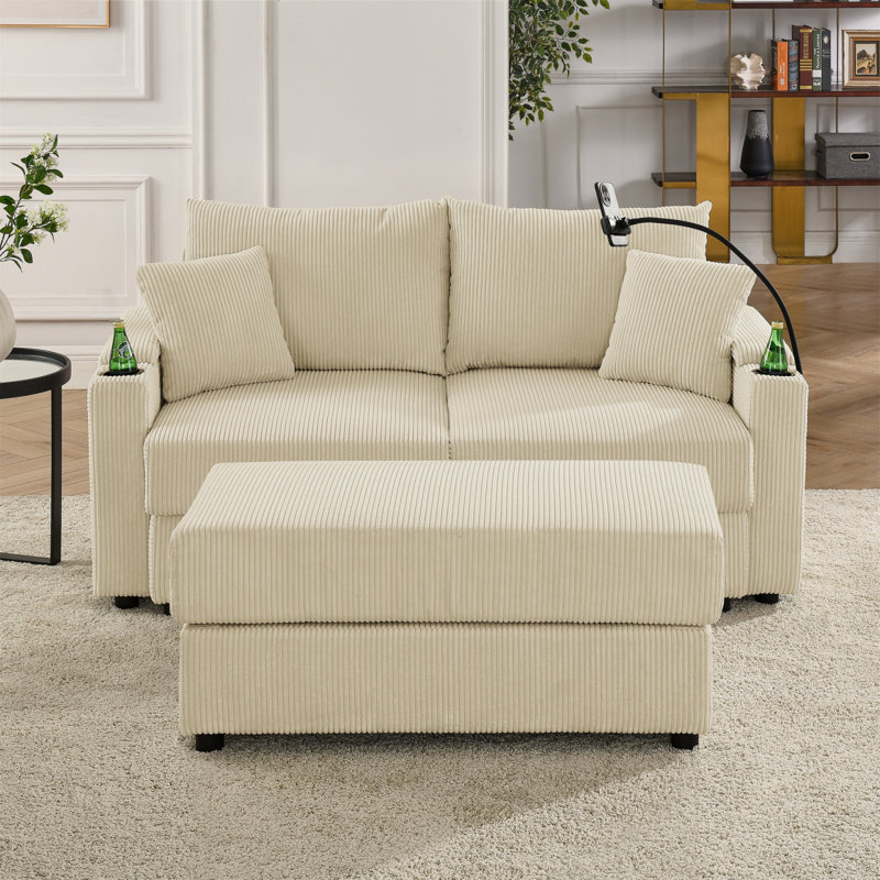 Canapé modulaire avec repose-pieds Jude, Beige, H 34 po x l 73 po x P 35,4 po, 2