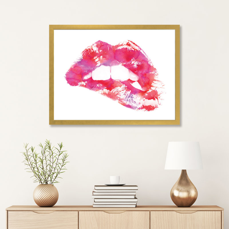 « lippss » par andreas lie-impression, H 16 po x l 24 po x P 1 po, Papier encadré doré