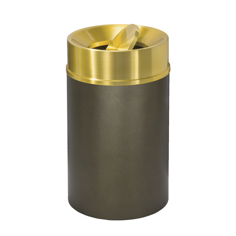 Poubelle Glaro Tip Action - 33 gallons - Corps veiné bronze / couvercle laiton satiné, 33, Bronze veiné et laiton satiné