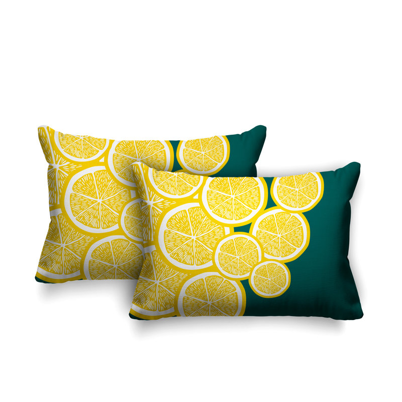 Coussin lombaire intérieur / extérieur jaune citron, Vert foncé