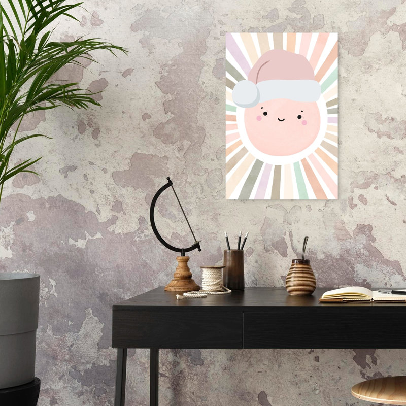 Happy Pastel Santa Modern Abstract Contemporary Winter Wall Art Print by Mathieu - Wrapped Canvas Print