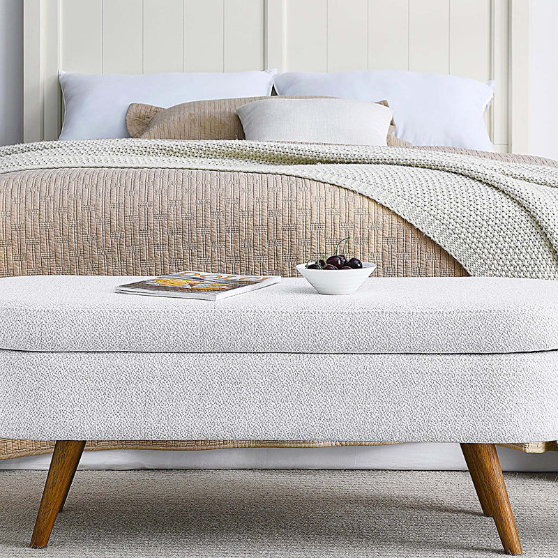 Banc de rangement repose-pieds ovale avec pieds en bois, Blanc