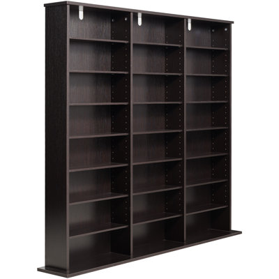 Media Storage Cabinet, 8-Tier DVD Shelf Organizer, 55.91 x 8.66 x 51.18 in Multimedia Storage Organizer for CDs, DVDs, Books & Games, CD Shelf for Living Room, Home Office, Recording Room, Black