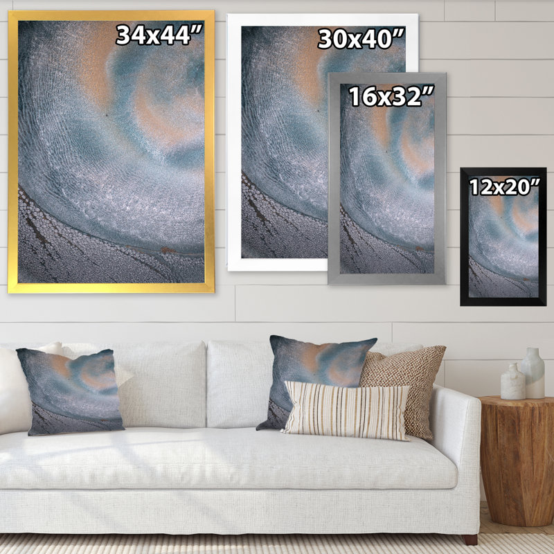 Reproduction d'art sur toile de luxe gris et bleu fluide II, Cadre photo noir, H 12 po x l 20 po x P 1 po