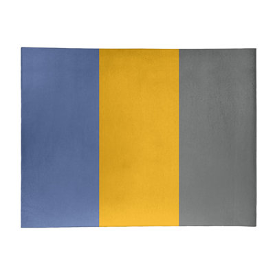 Tapis bleu/jaune/gris rayé