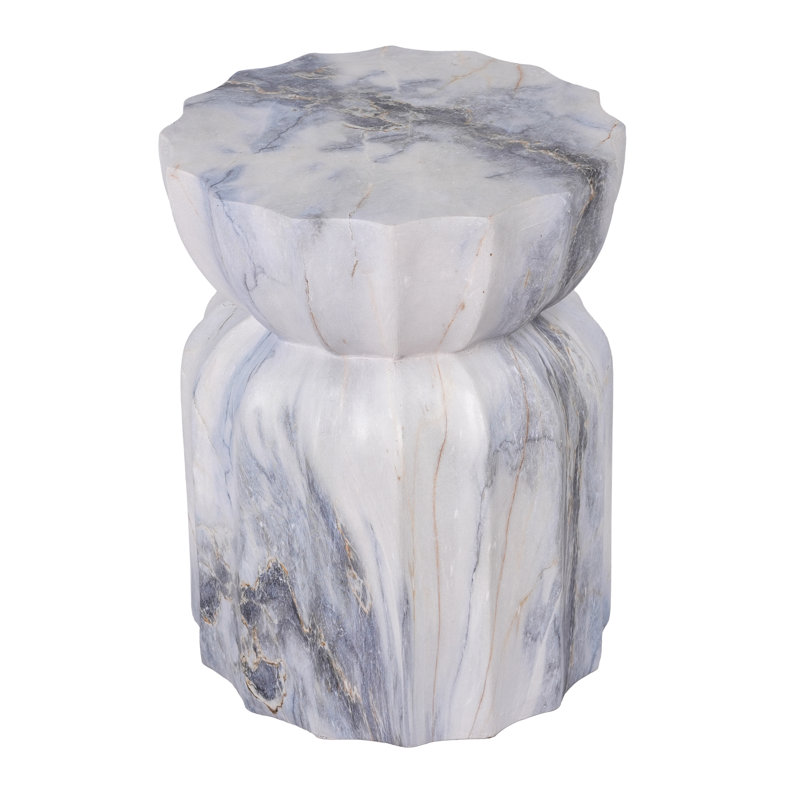 Eos 18.9"H Modern Outdoor MGO Side Table with Sculptural Fluted Design, Blue Marble