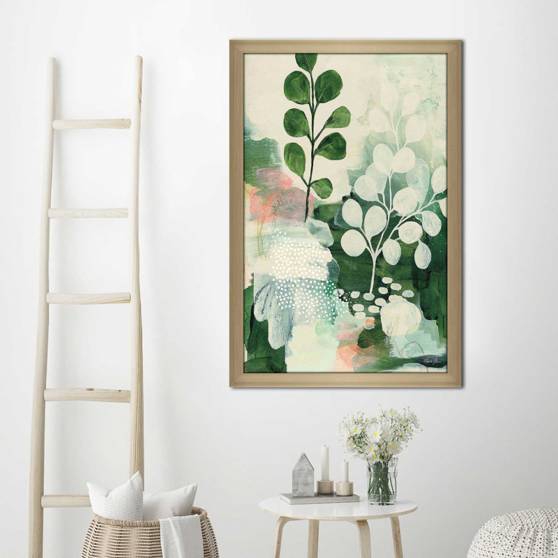 «Nature Story IV» par Laura Horn - Peinture, H 27,5 po x l 21,5 po x P 0,75 po, Encadrement champagne
