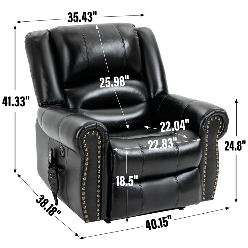 Power Lift Recliner Chair Heat Massage Dual Motor Infinite Position Up To 350 LBS, Faux Leather, Heavy Duty Motion Mechanism With USB Ports, Brown