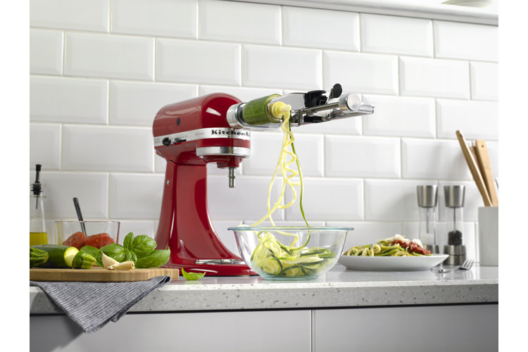 kitchen aid with spiralizer attachment making zucchini noodles