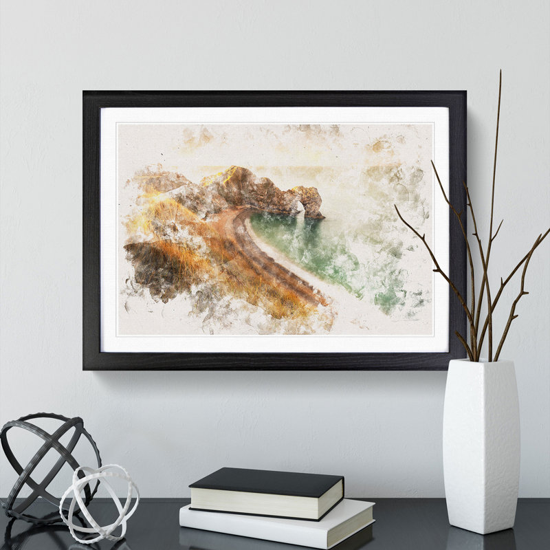 Durdle Door Cliffs Wareham - Picture Frame Painting, 36cm H x 48cm W x 2cm D, Black Framed