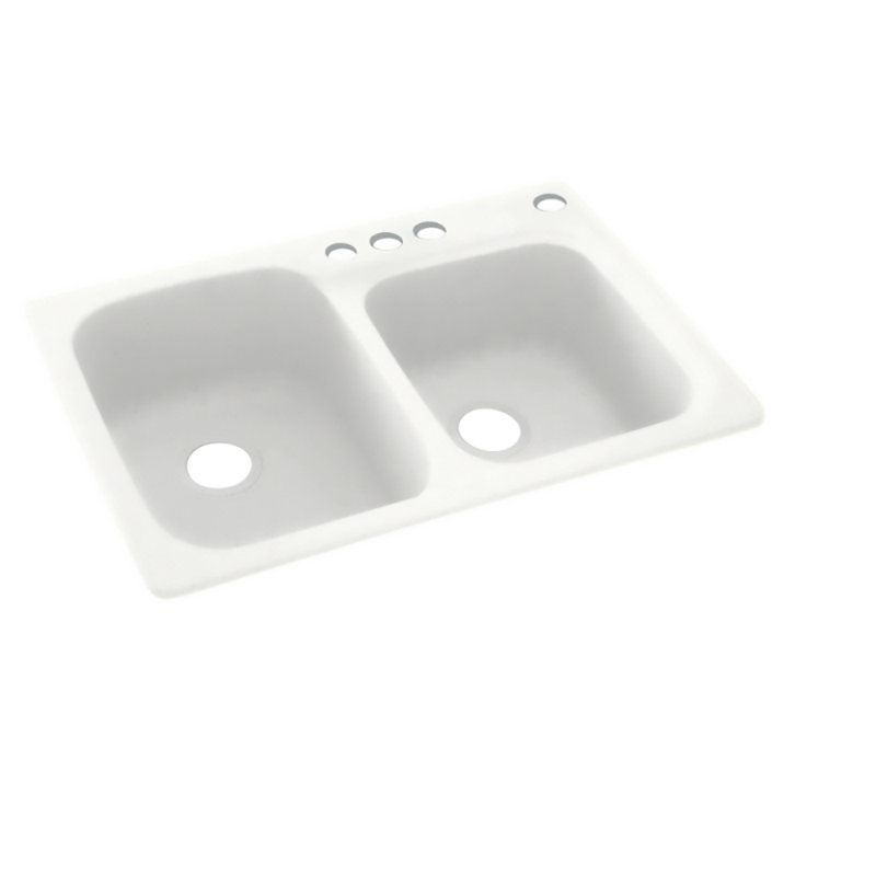 Swan 22'' W Double Bowl Solid Surface Dual Mount Kitchen Sink, 4 Hole, Off White