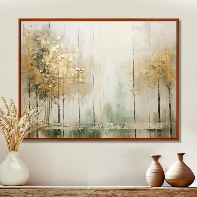 «Minimalisme beige et forêt dorée II», reproduction d'art sur toile, H 34 po x l 44 po x P 1,5 po, Brown Floater Framed