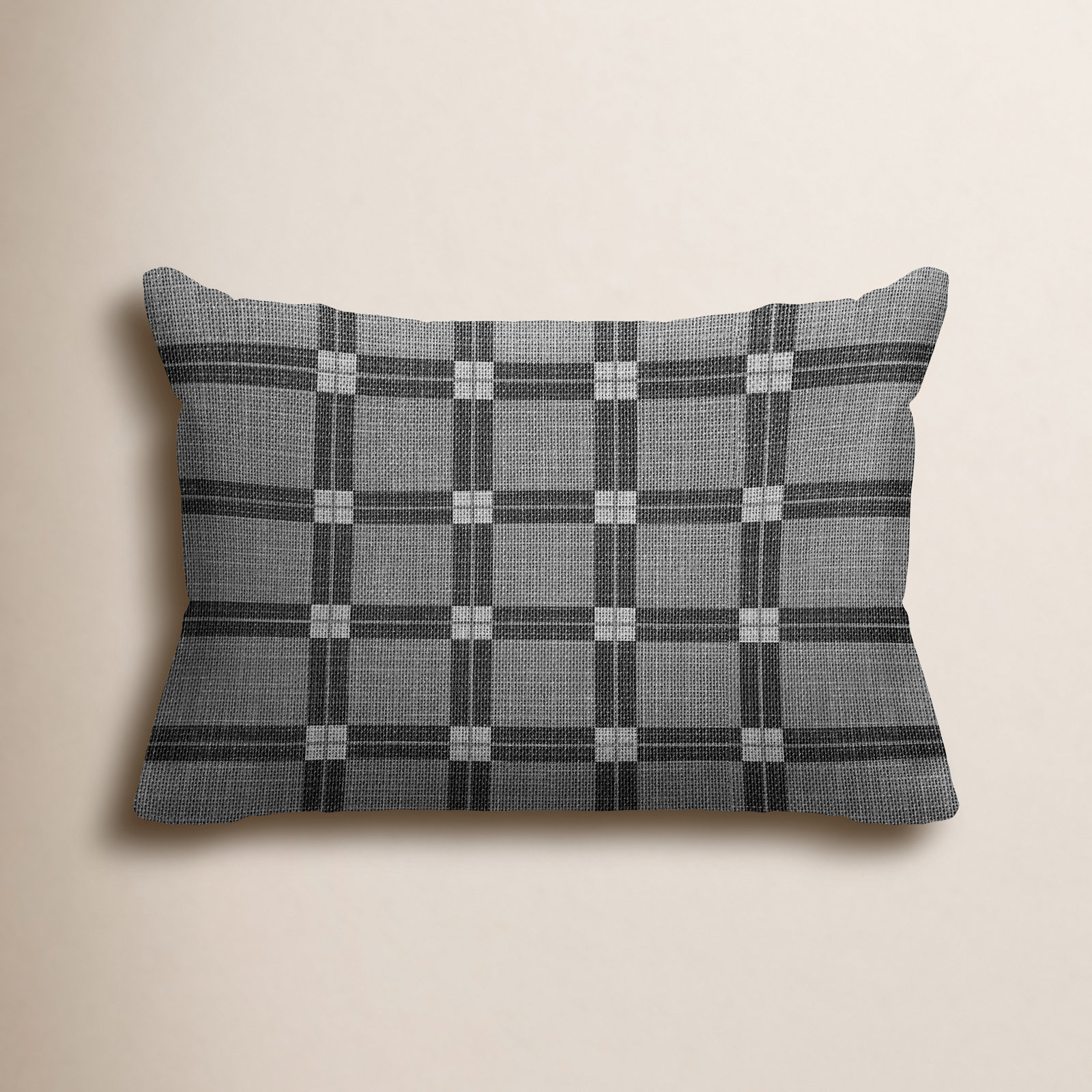 Plaid Indoor/Outdoor Lumbar Throw Pillow, Gray, 14"H x 20"W