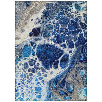 Tapis intérieur / extérieur 3 pi x 5 pi bleu marine et gris