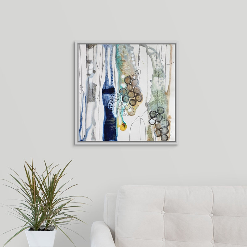 « botanique contour xiv », peinture sur toile, H 21,7 po x l 21,7 po x P 1,75 po, Cadre flottant blanc