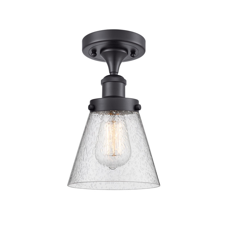 Wilmoth Glass Semi Flush Mount, Matte Black, Seedy, No Bulb Included