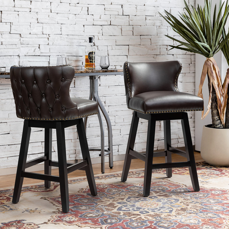 Amecia 29.5"Classic Swivel 360-degree Bar Stool With Solid Wooden Legs, Brown