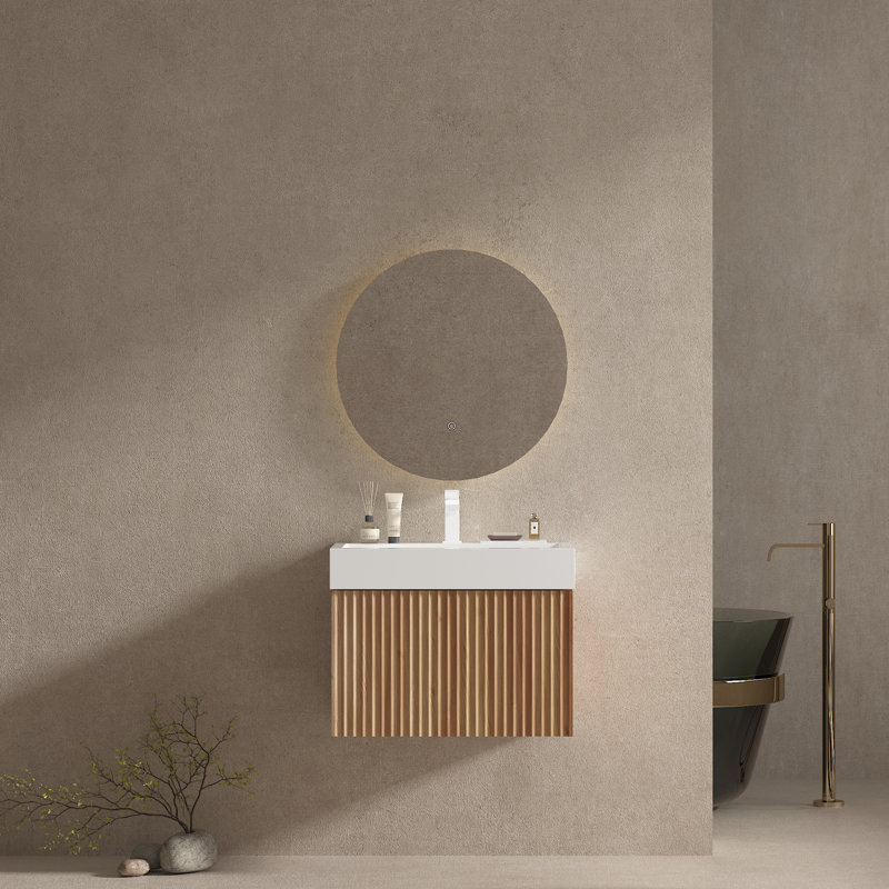 Wall Mount Bathroom Vanity With Sink Top Modern Cabinet With Soft-Close Drawer, 24"