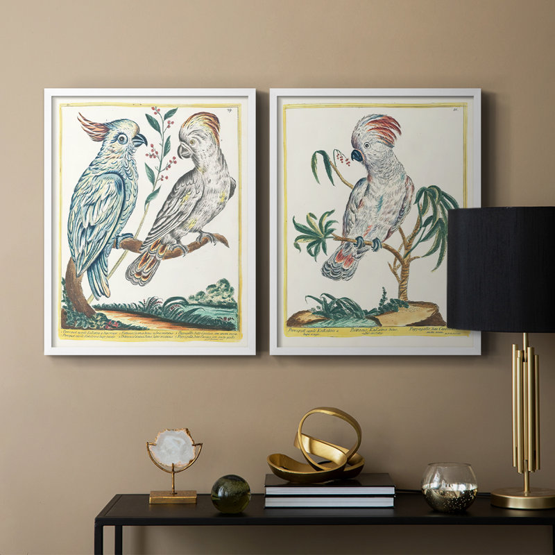 «Pastel Birds I», reproduction encadrée de qualité supérieure - prête à être accrochée - aucun clou requis - aucun clou requis