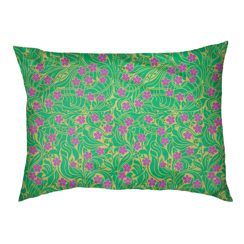Coussin stylisé à motif floral tourbillony Byrge, L 52 po x l 42 po, Jaune / Bleu