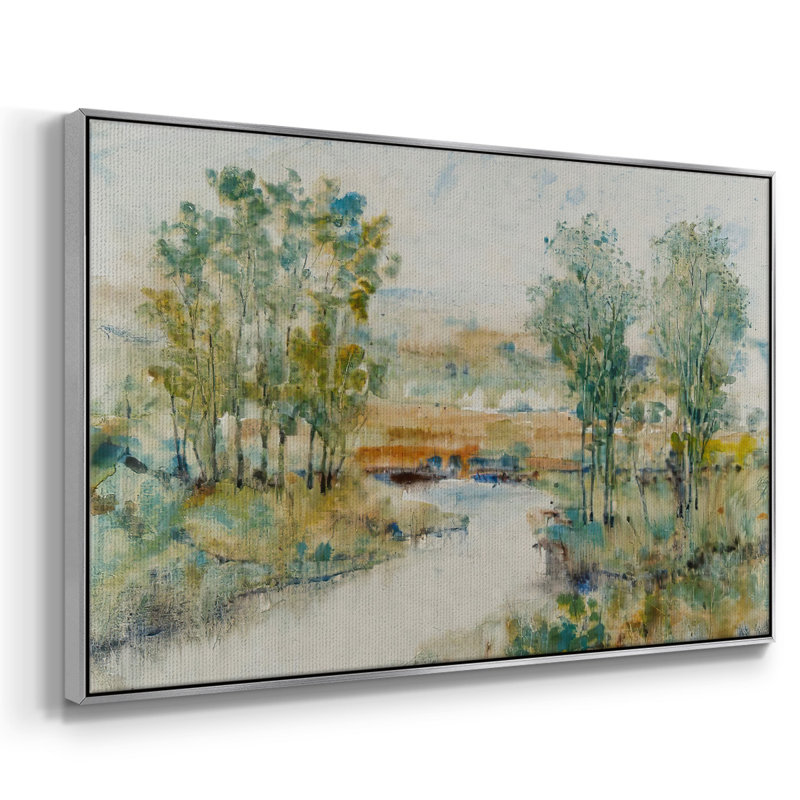 Trees on the Creek II - Toile tendue avec châssis, H 27 po x l 41 po x P 2 po, Encadrement argenté