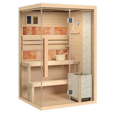 EROMMY 2 Person Traditional Steam Sauna, Indoor Sauna For Home, Home Spa With Bluetooth Speaker & Chromotherapy Lighting, Hemlock