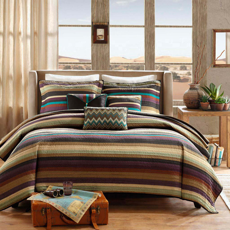 Reversible Quilt Set With Throw Pillows Multi, Twin/Twin XL Quilt + 2 Standard Pillow Shams