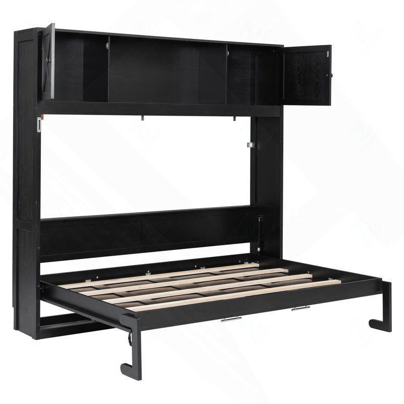Lit escamotable Queen Size gain de place avec rangements latéraux, noir