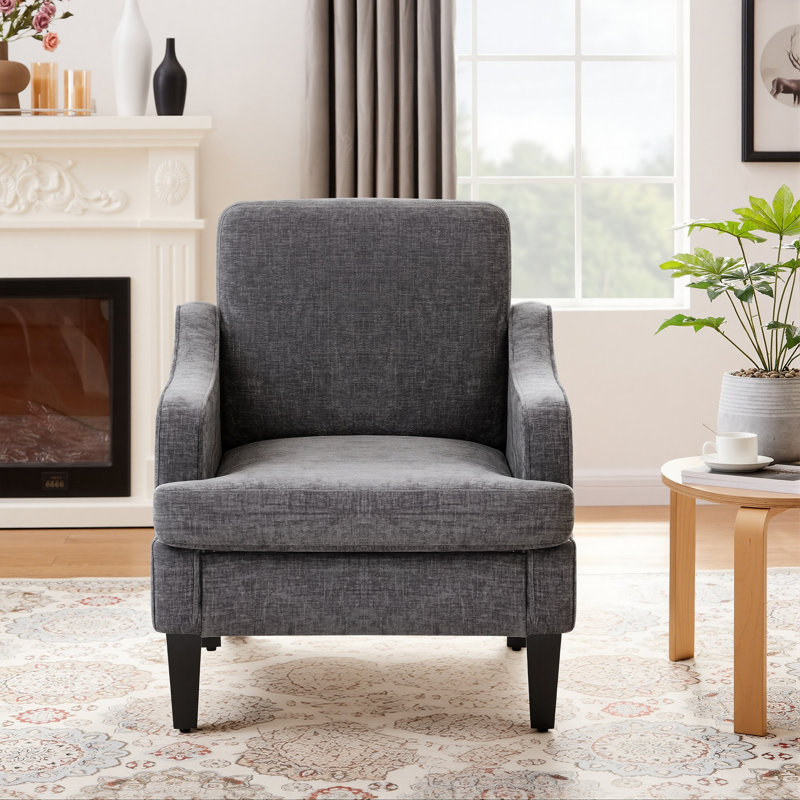 Mordern And Chic Design Chenille Upholstered Accent Side Armchair, Dark Gray