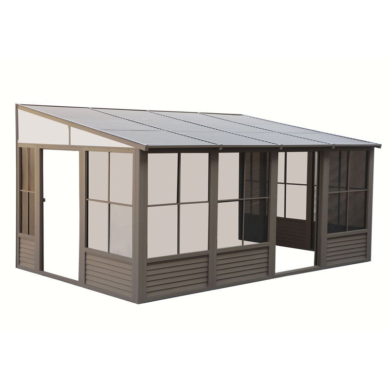 Gazebo Penguin Florence 2,4 m x 4,9 m, toit en métal, fixation murale - Sable, L 16 pi x P 8,2 pi, Sable