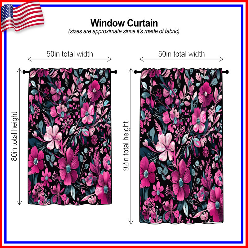 Rideaux de fenêtre à motif floral rose, voilages et voilages à motif floral - 1 panneau, 50 po x 80 po - 1 panneau, Blocage