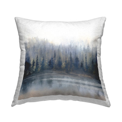 Misty Gray Forest Printed Outdoor Throw Pillow Design by Danhui Nai