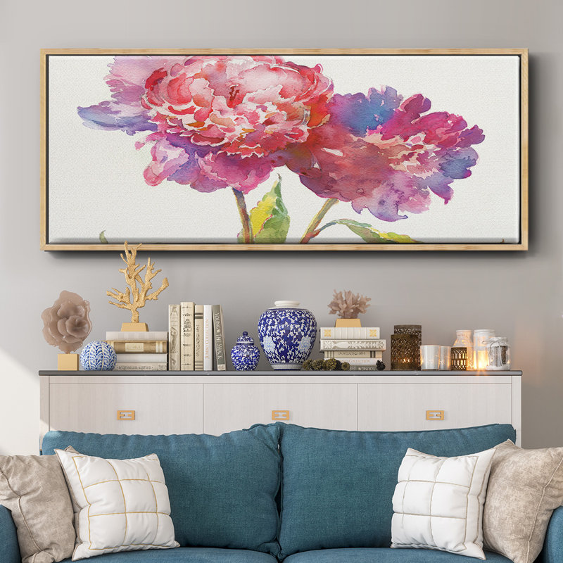 Prise pivoines I - toile encadrée, H 20 po x l 50 po