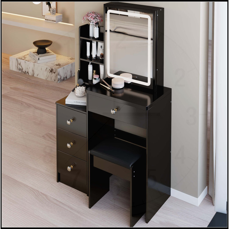 Versatile Left Bedside Cabinet with LED Mirror and Ample Storage