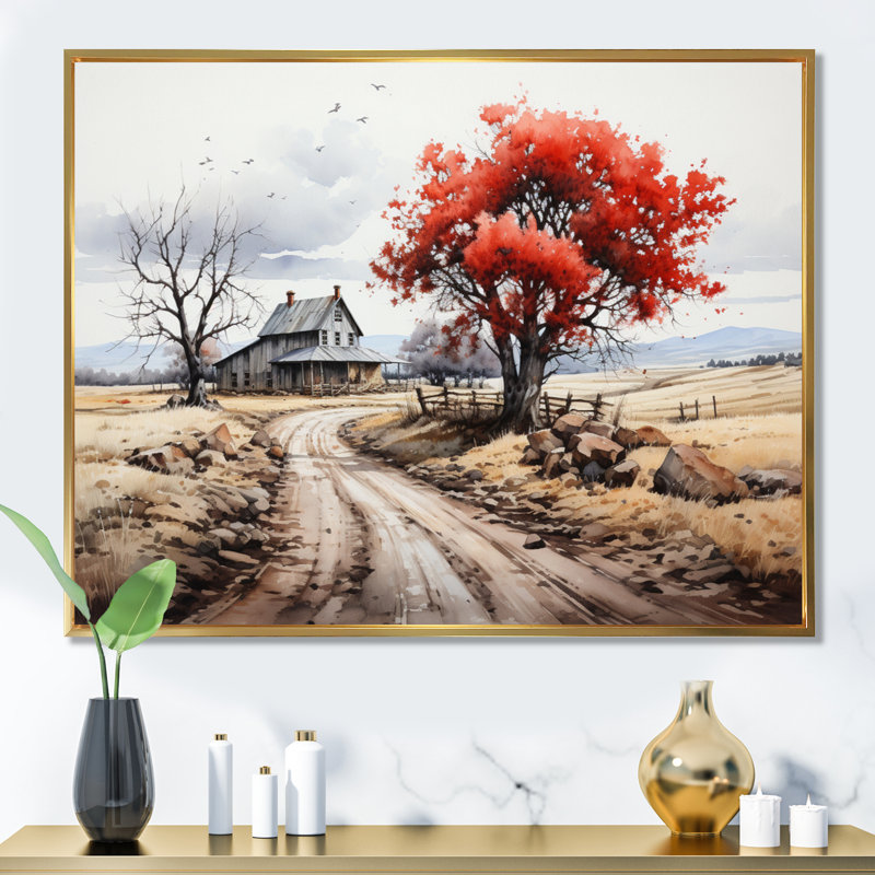 «Country Road The Path Ahead» sur impression sur toile, Cadre flottant doré, 30" H x 40" W